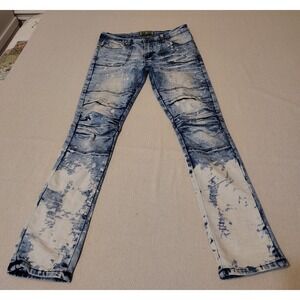 Vintage Y2K Demolition Limited Edition Acid Wash Jeans Blue Splatter Size 14W 16